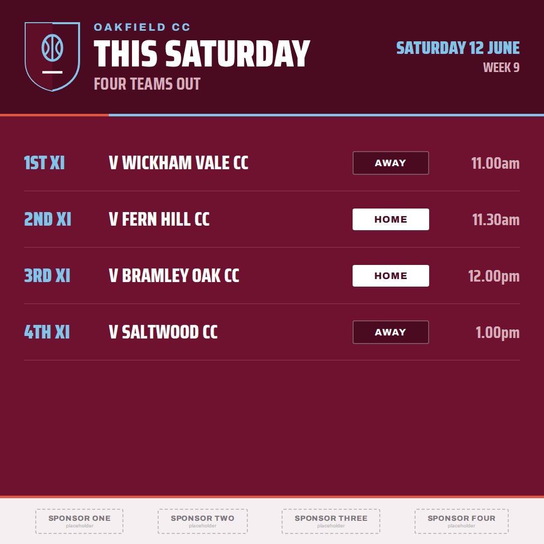 Oakfield CC: Claret and sky. Four sides out.
